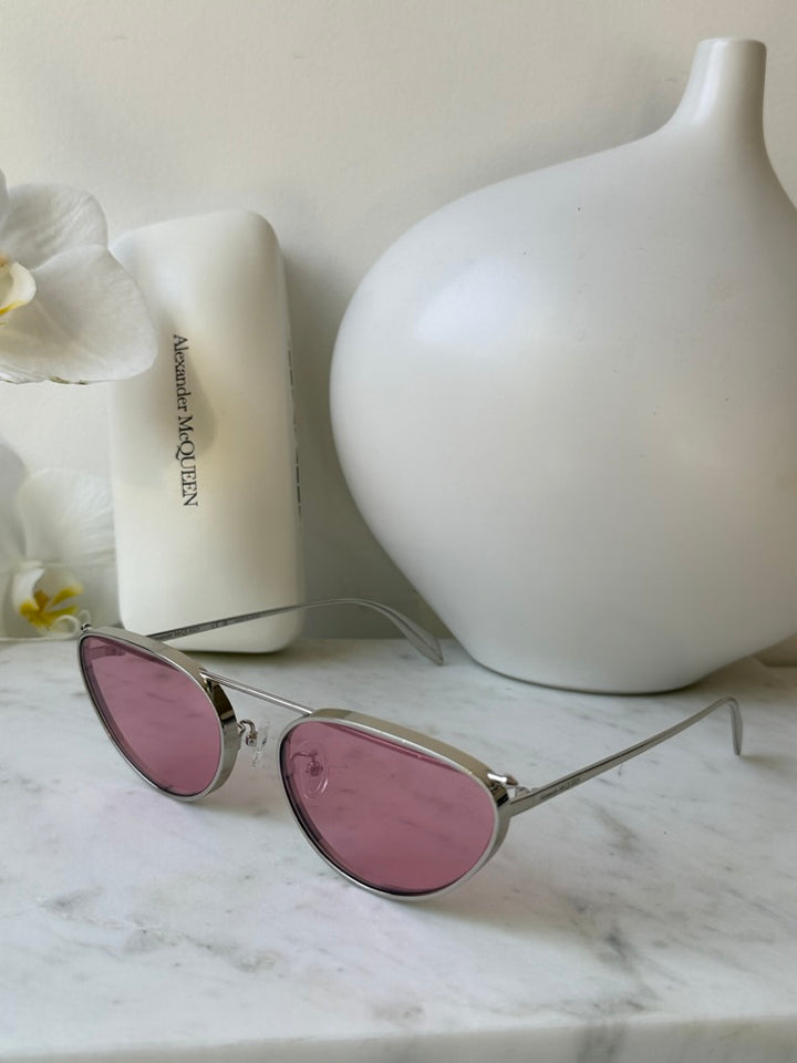 Alexander McQueen AM0424S Silver Pink Cat Eye Sunglasses