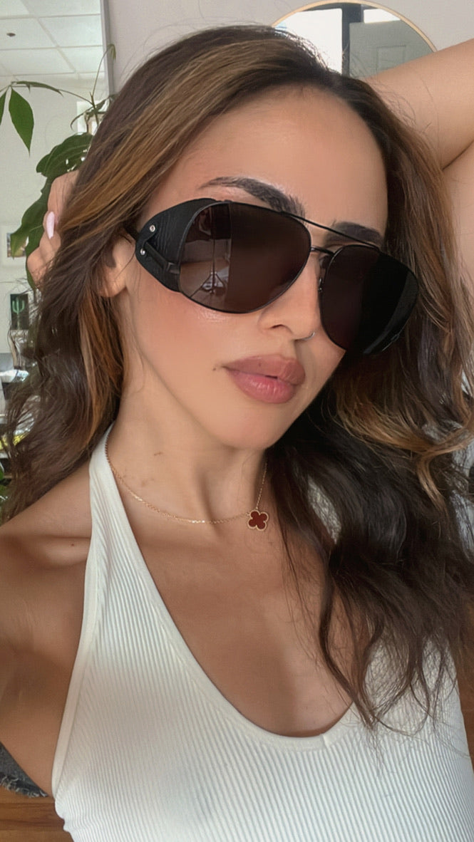 Saint Laurent SL653 Leon Leather Aviator Sunglasses in Black