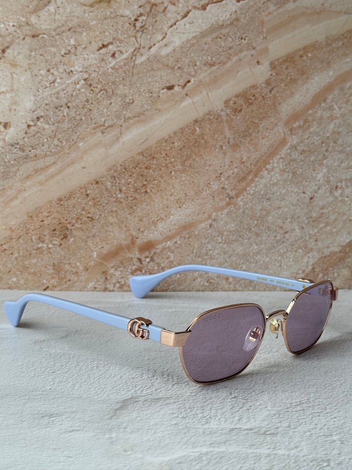 Gucci GG1593S Rose Gold Oval Lilac Mirror Sunglasses