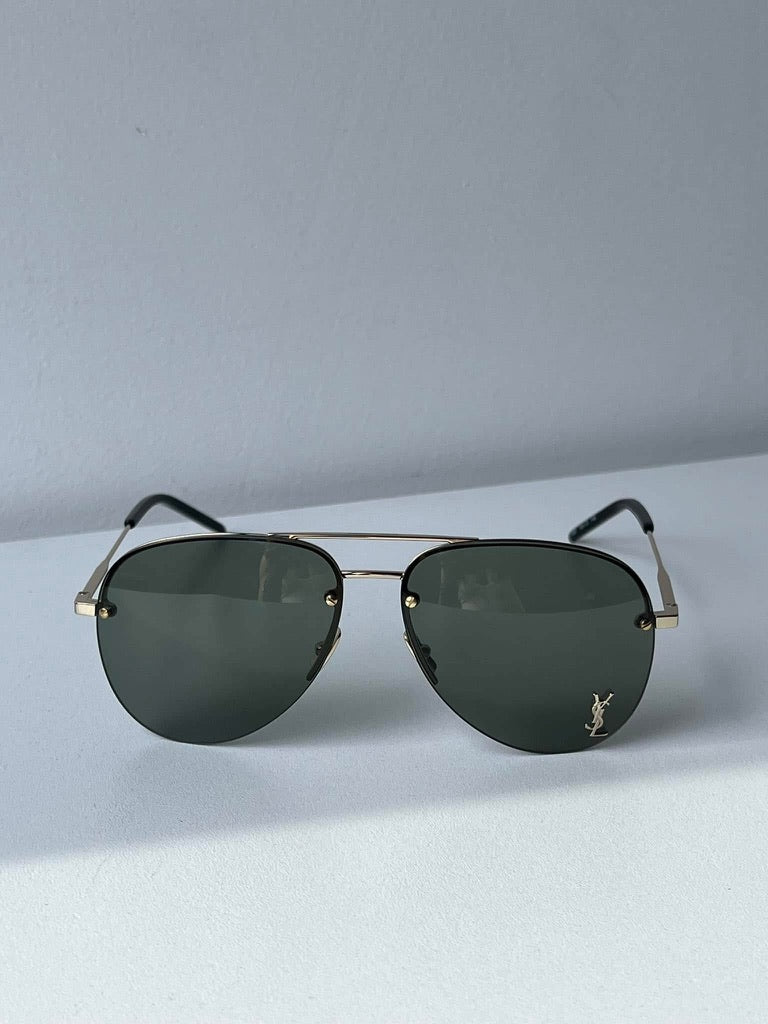 Saint Laurent SL11M Metal Logo Aviator Sunglasses in Green
