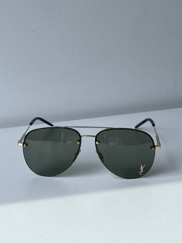 Saint Laurent SL11M Metal Logo Aviator Sunglasses in Green