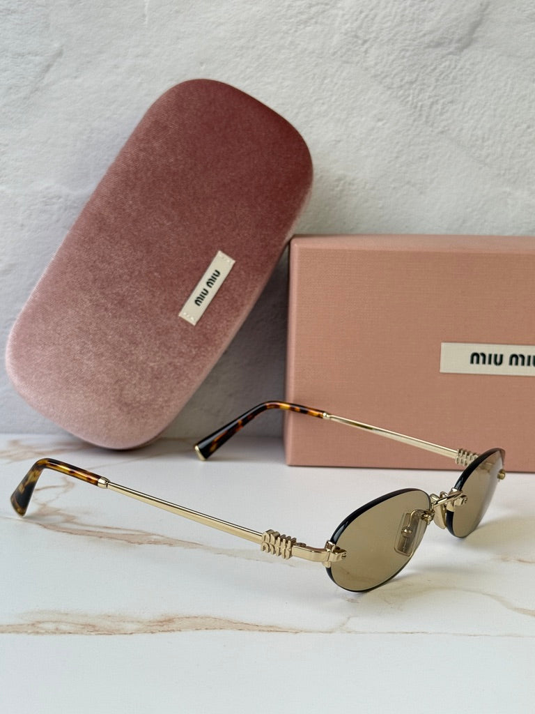 Miu Miu MU A54S Gold Yellow Oval Rimless Sunglasses