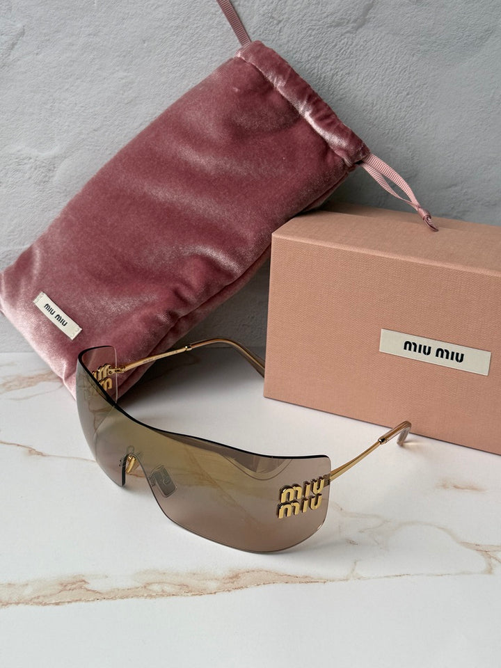 Miu Miu MU B53S Brown Mirror Rimless Mask Sunglasses