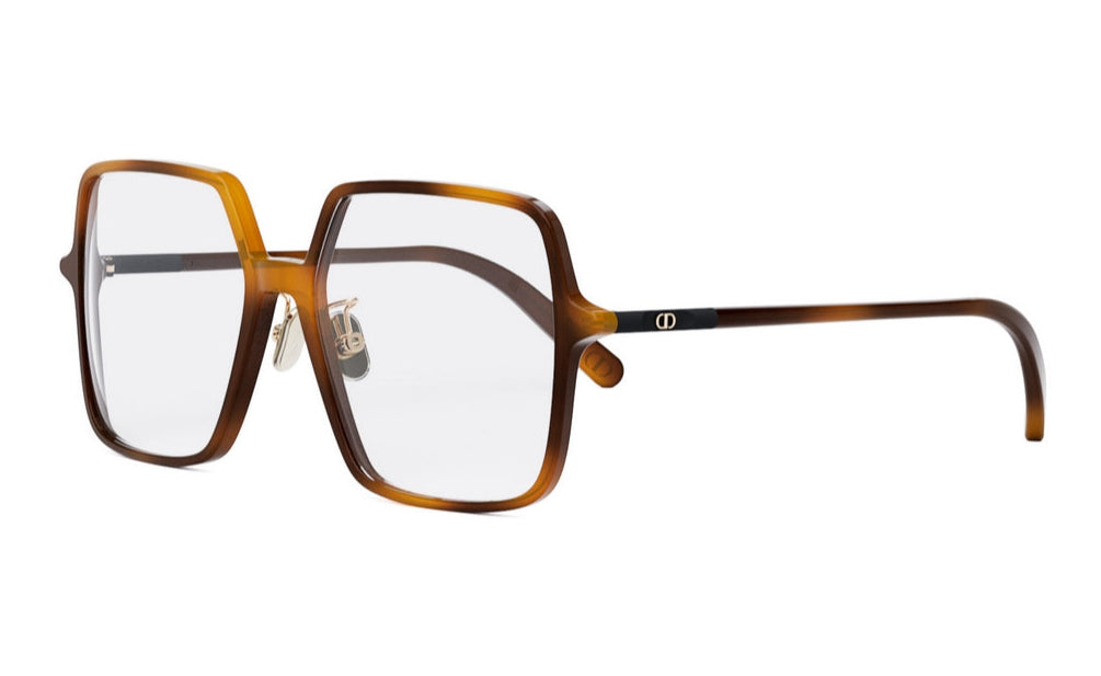 Christian Dior Mini havana brown square eyeglasses with clear lenses and Dior logo on temple