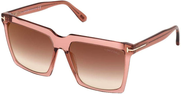 Pink square sunglasses with brown gradient lenses and Tom Ford logo detail
