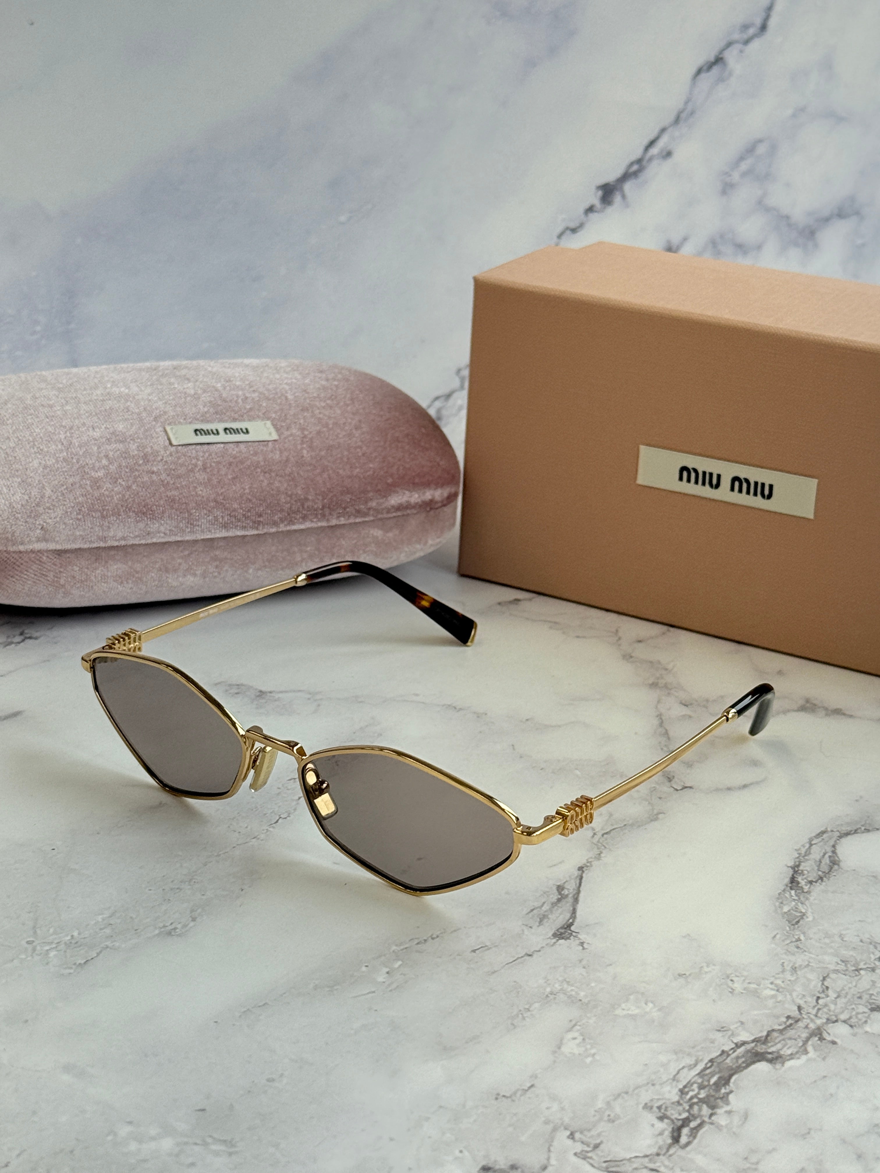 Miu Miu MU56ZS Sunglasses in Gold Light Purple – Designer Daydream
