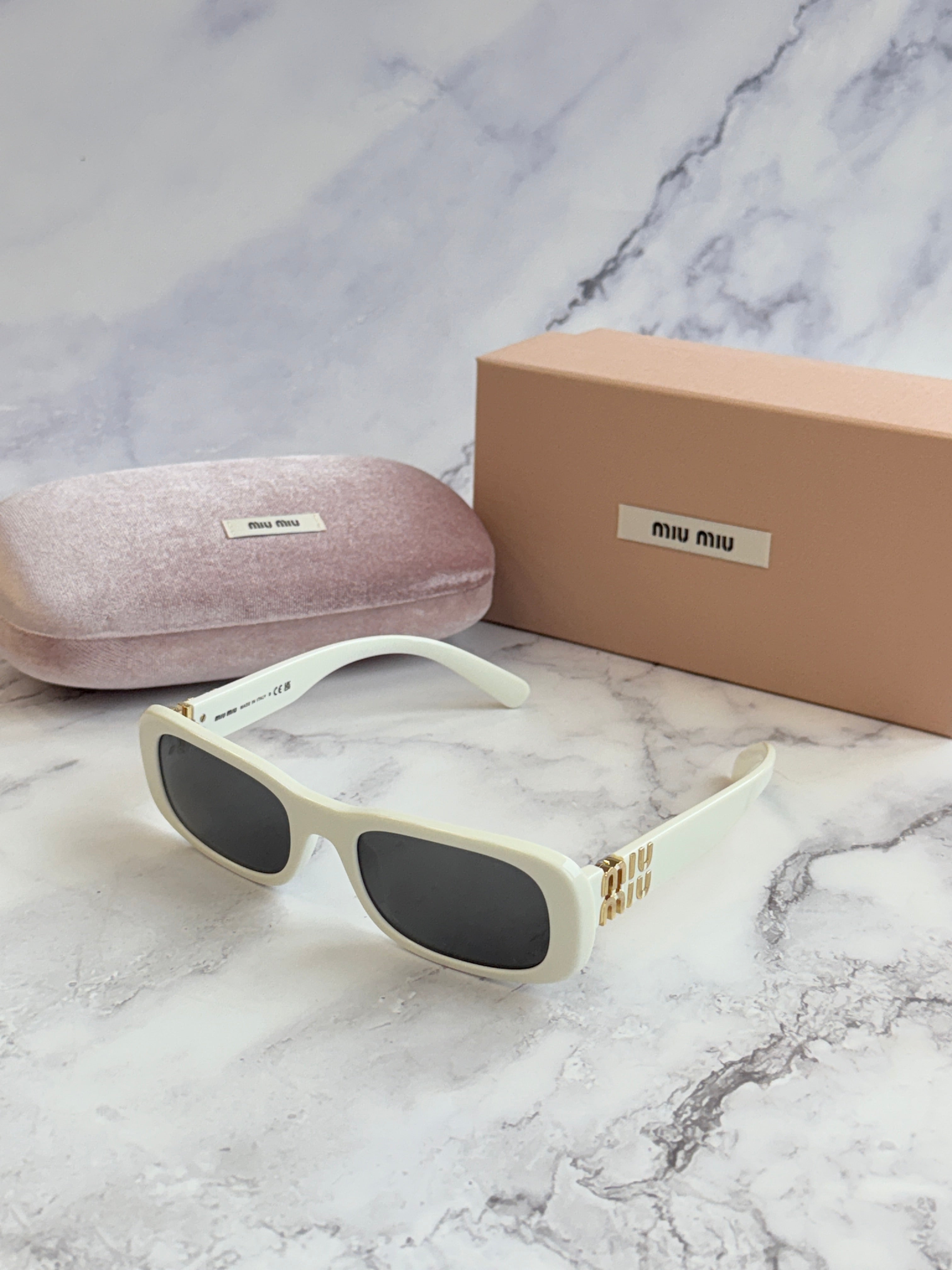 Miu Miu MU08ZS White Gold Slim Sunglasses – Designer Daydream