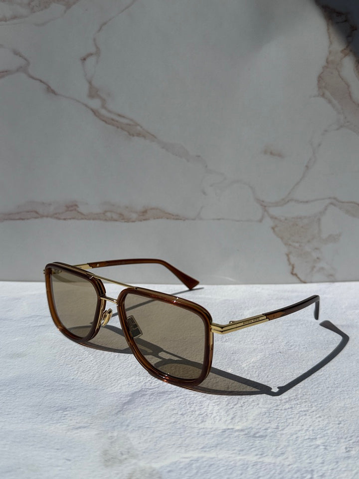 Bottega Veneta BV1463S Squared Aviator Sunglasses in Brown Tint