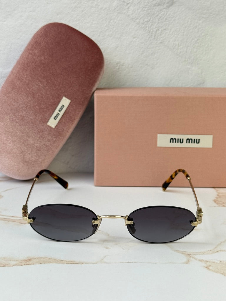 Miu Miu MU A54S Gold Grey Oval Rimless Sunglasses