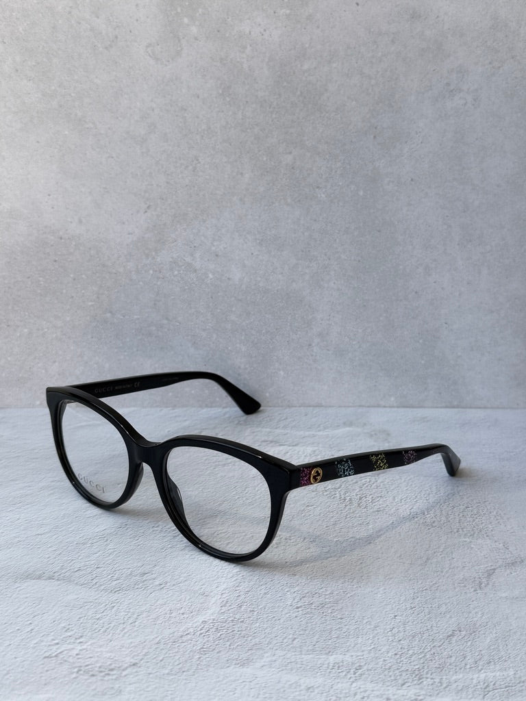 Gucci GG0329O Cat Eye Eyeglasses Frames in Black Glitter