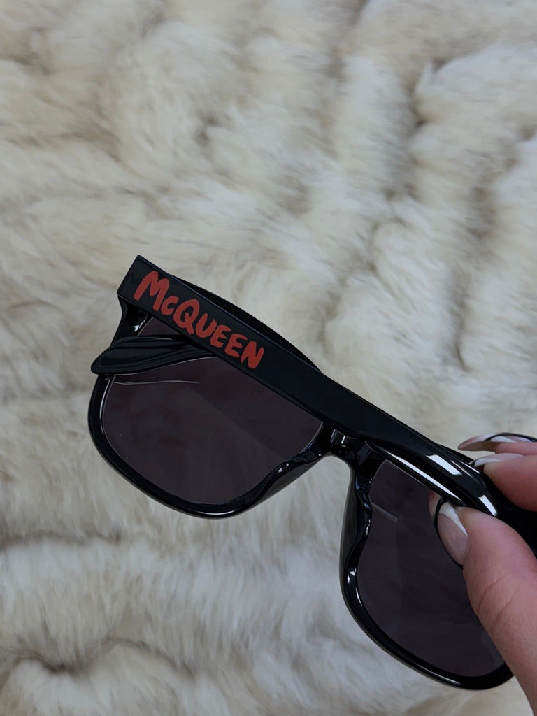 Alexander McQueen AM0331SK Black Red Square Sunglasses