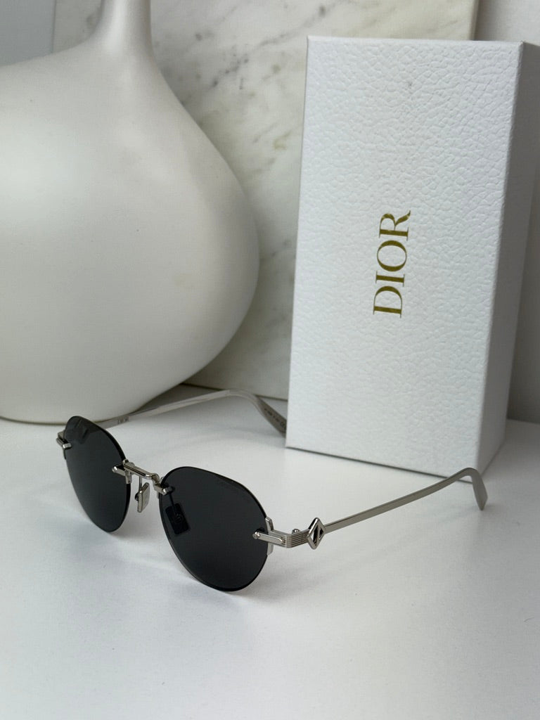 Dior CD Diamond R5U Rimless Round Sunglasses in Silver