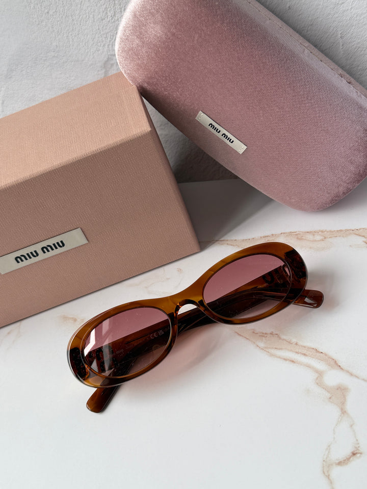 Miu Miu MU06ZS Tobacco Brown Red Oval Sunglasses