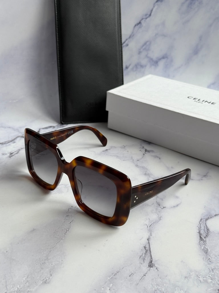 Celine square sunglasses, Havana brown acetate with dark lenses, side view