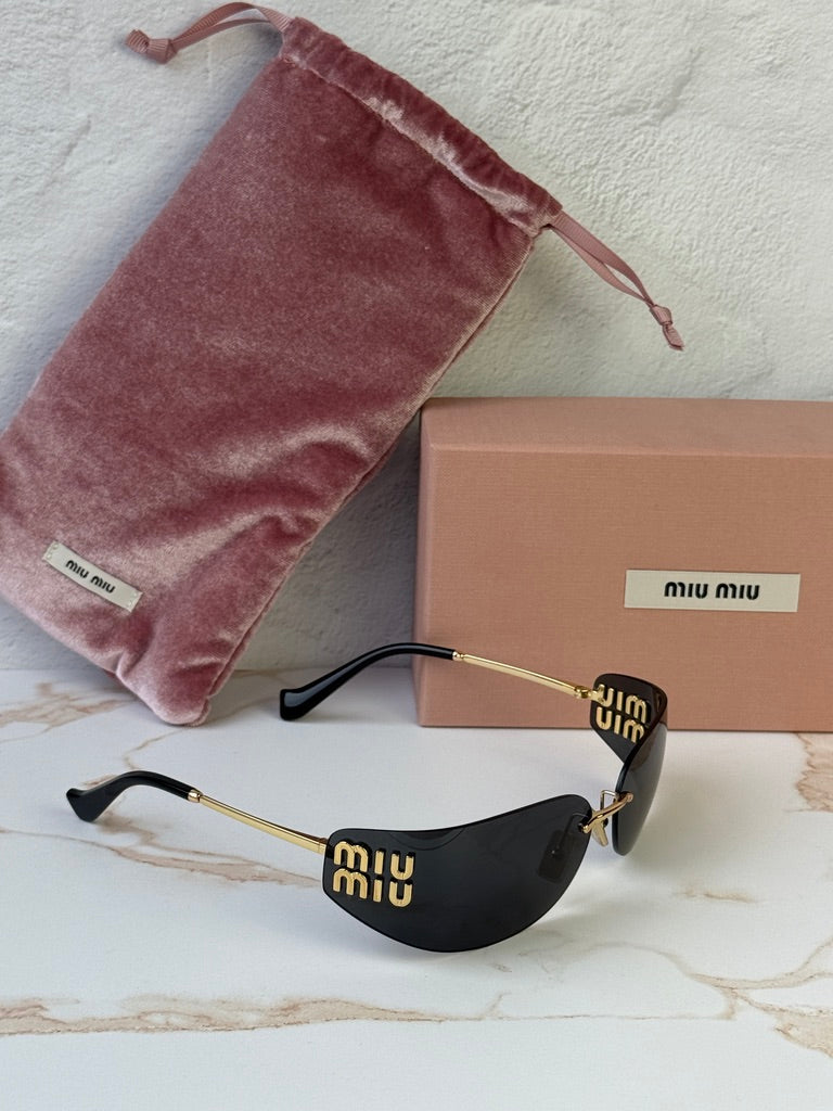 Miu Miu MU A51S Gold Grey Rimless Mask Sunglasses