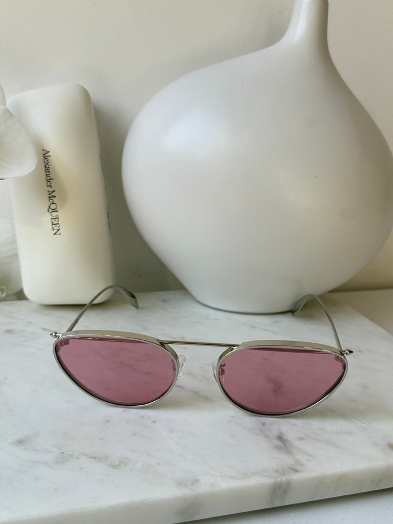 Alexander McQueen AM0424S Silver Pink Cat Eye Sunglasses