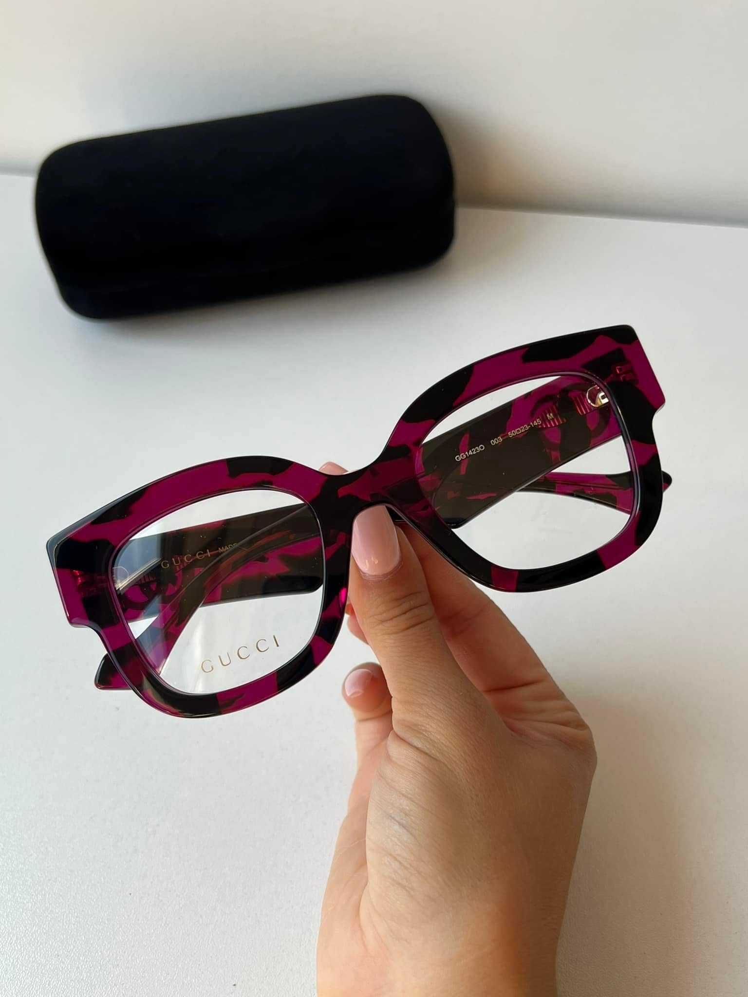 Gucci GG1423O Thick Rim Frames in Black Pink Havana – Designer