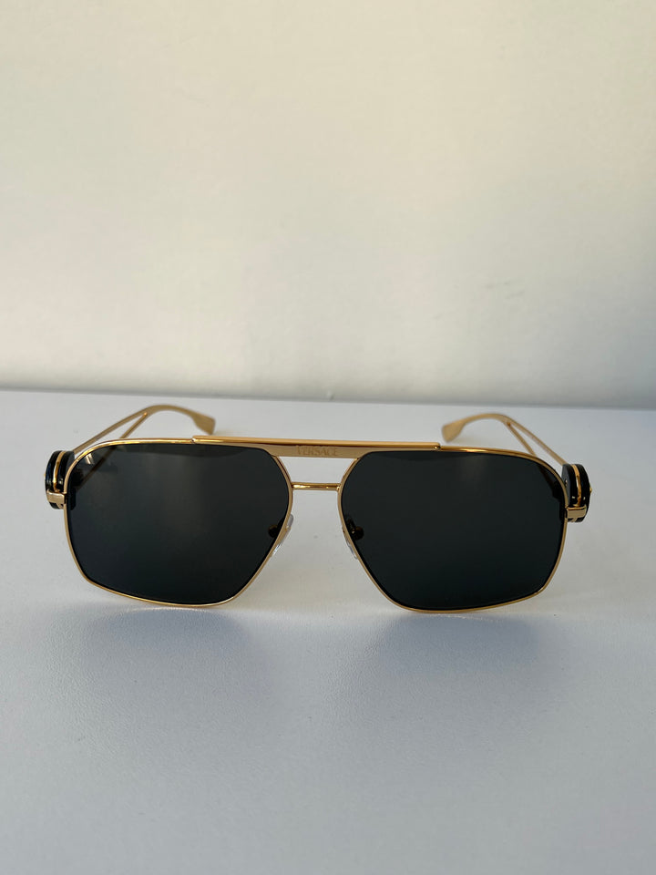 Versace VE2269 Gold Black Medusa Aviator Sunglasses