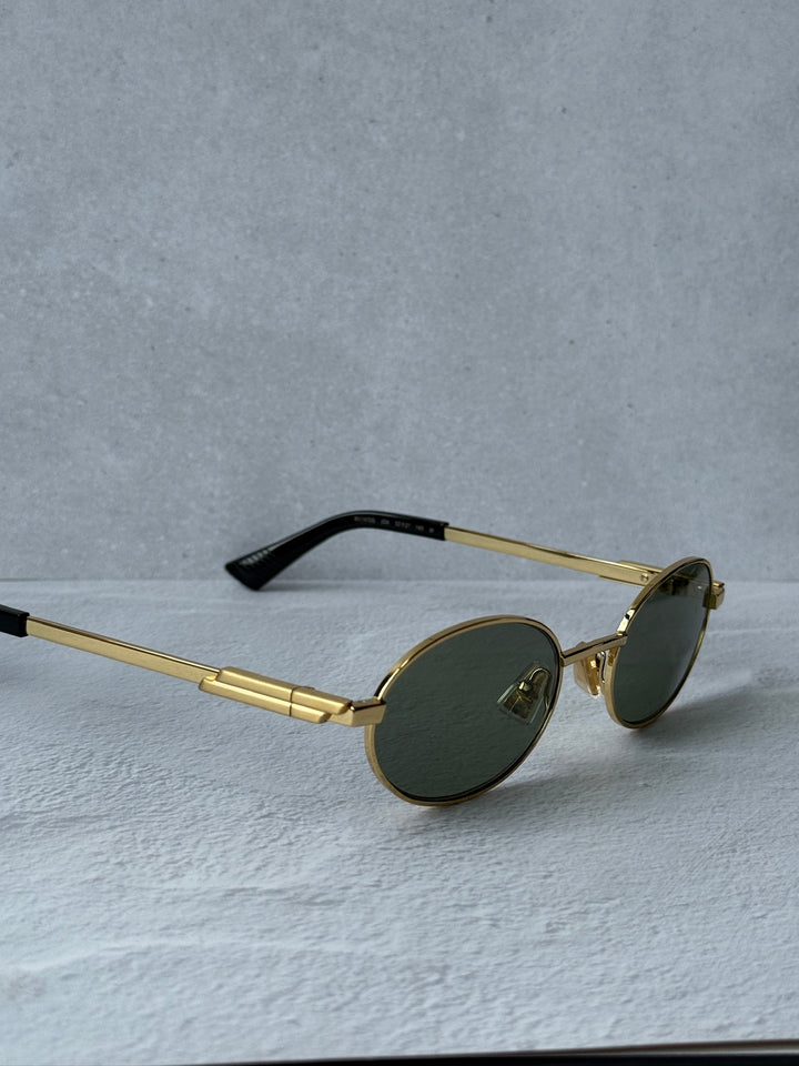 Bottega Veneta BV1470S Oval Gold Green Sunglasses