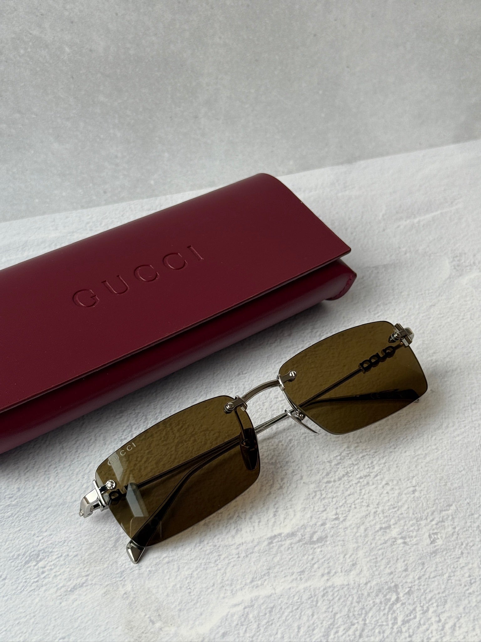 Gucci GG1941S Rimless Sunglasses in Silver Brown | Designer Daydream