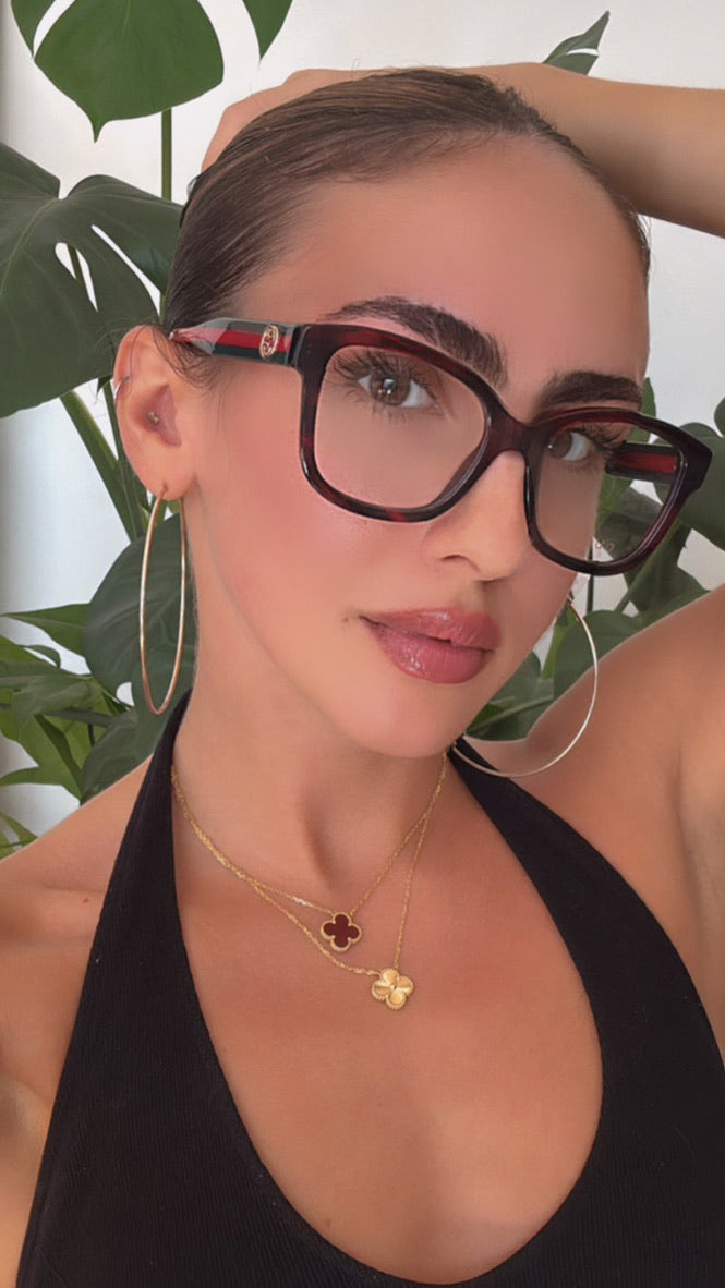 Gucci GG1863O Square Frames in Red Havana Striped Temple