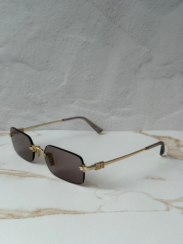 Miu Miu MU B50S Gold Purple Rimless Rectangular Sunglasses