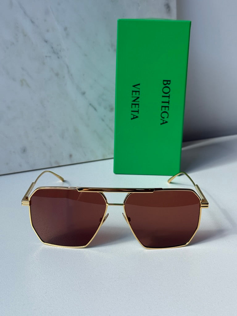 Bottega Veneta BV1012S Minimalist Aviator Sunglasses in Red Lens