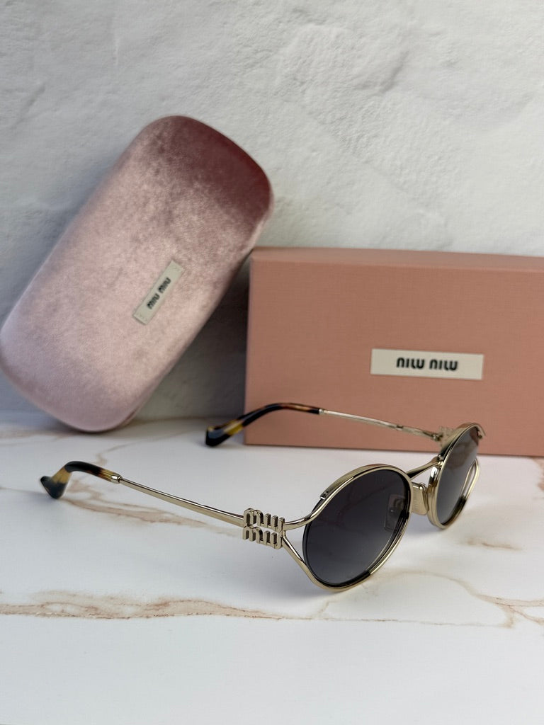 Miu Miu MU52YS Gold Grey Gradient Oval Metal | Designer Daydream