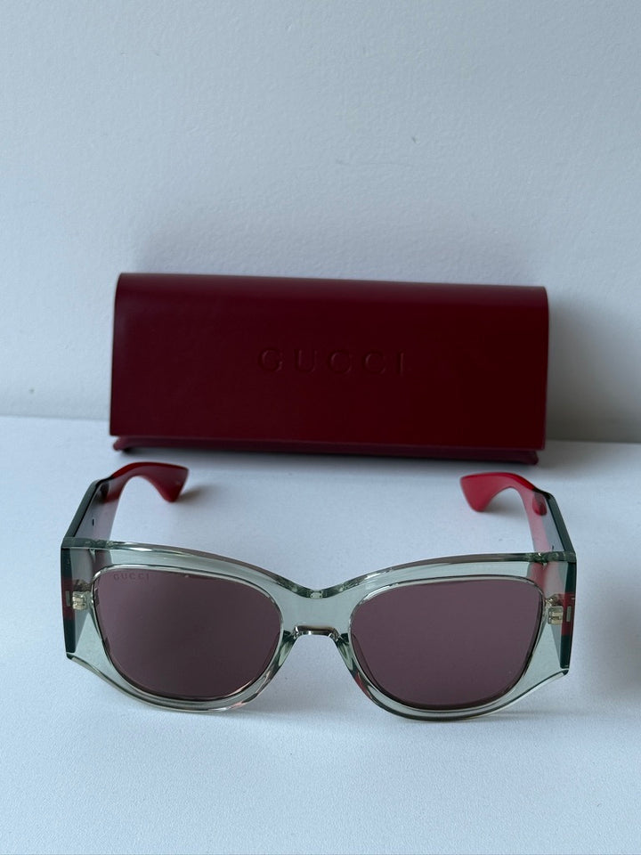 Gucci GG2115S Striped Leg Sunglasses in Transparent Green