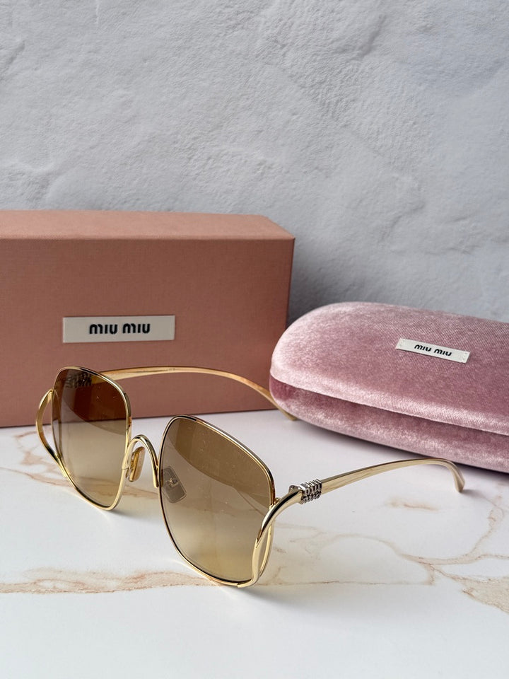 Miu Miu MU A57S Gold Brown Oversized Round Sunglasses