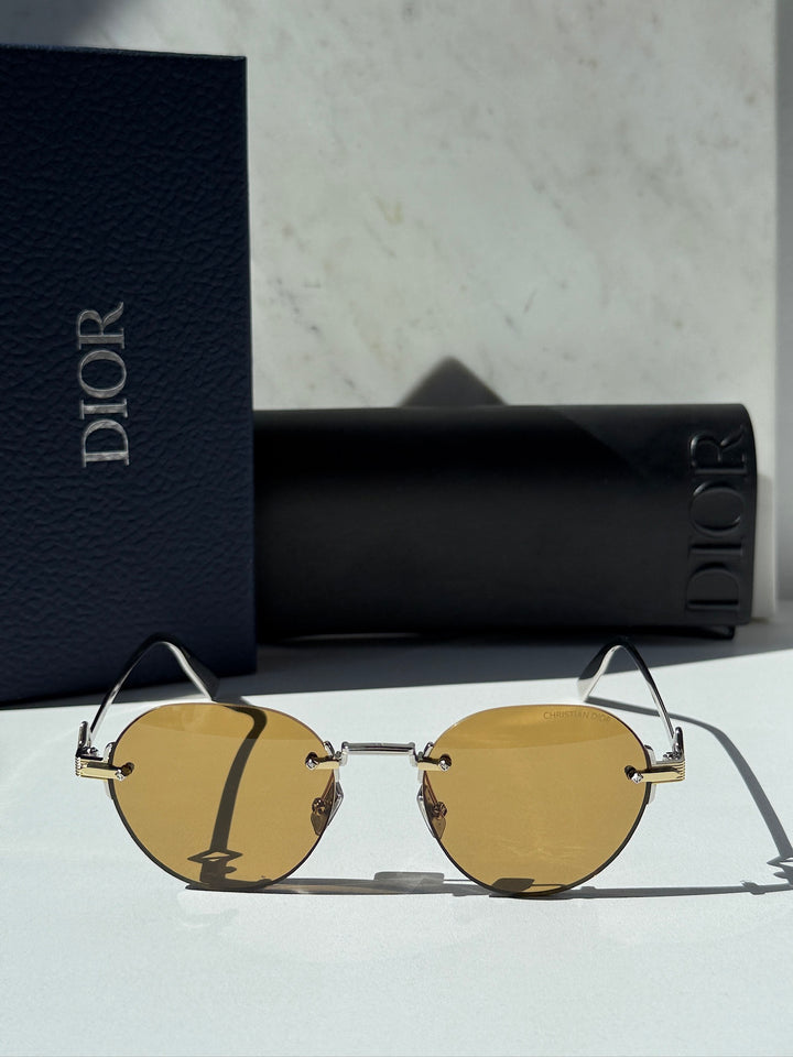 Dior CD Diamond R5U Rimless Round Sunglasses in Brown