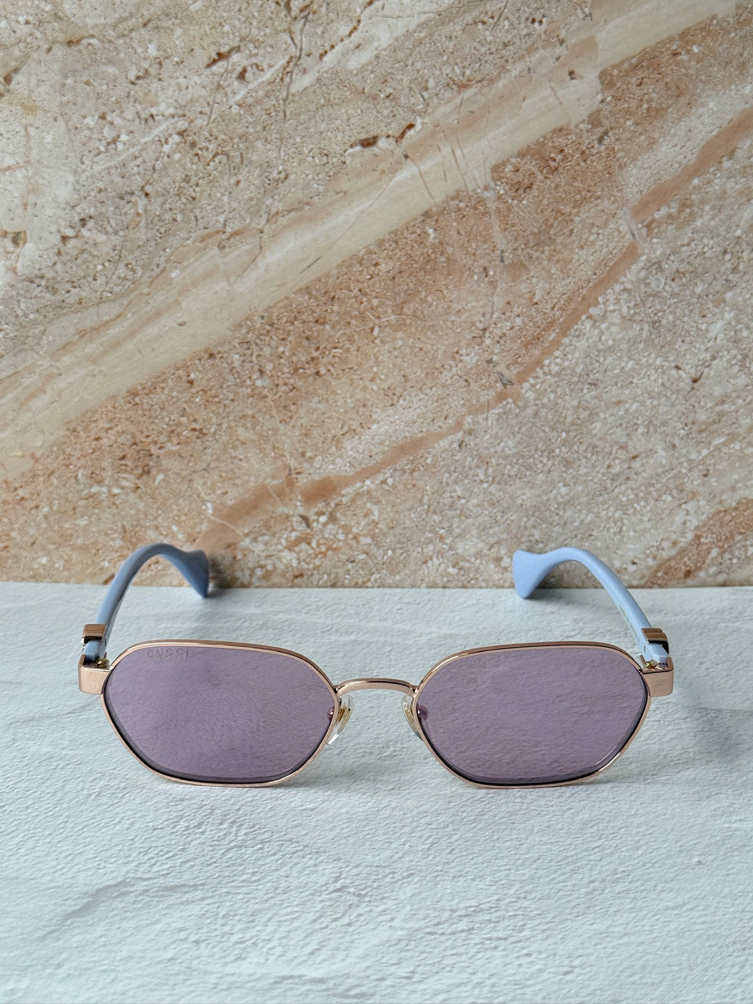 Gucci GG1593S Rose Gold Oval Lilac Mirror Sunglasses