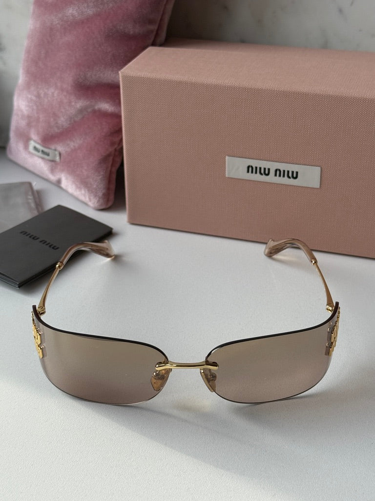 Miu Miu MU A51S Brown Mirror Rimless Mask Sunglasses