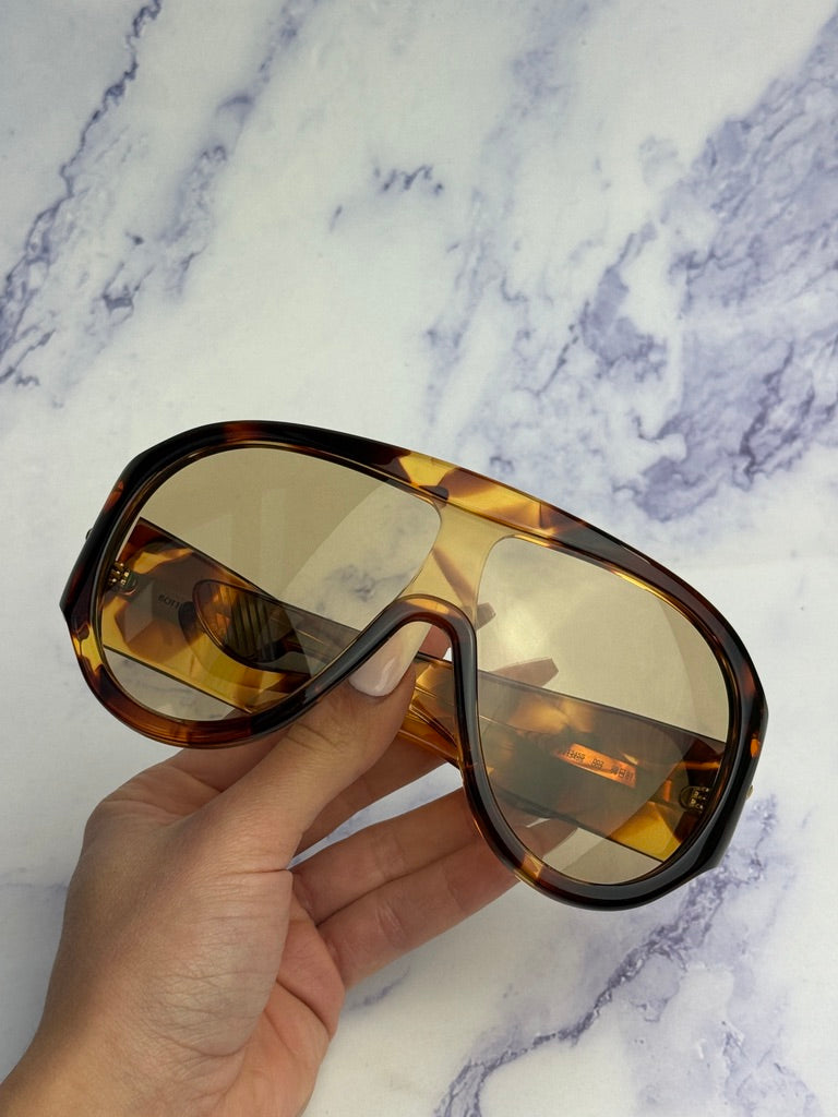 Bottega Veneta BV1345S Oversized Mask Sunglasses in Havana