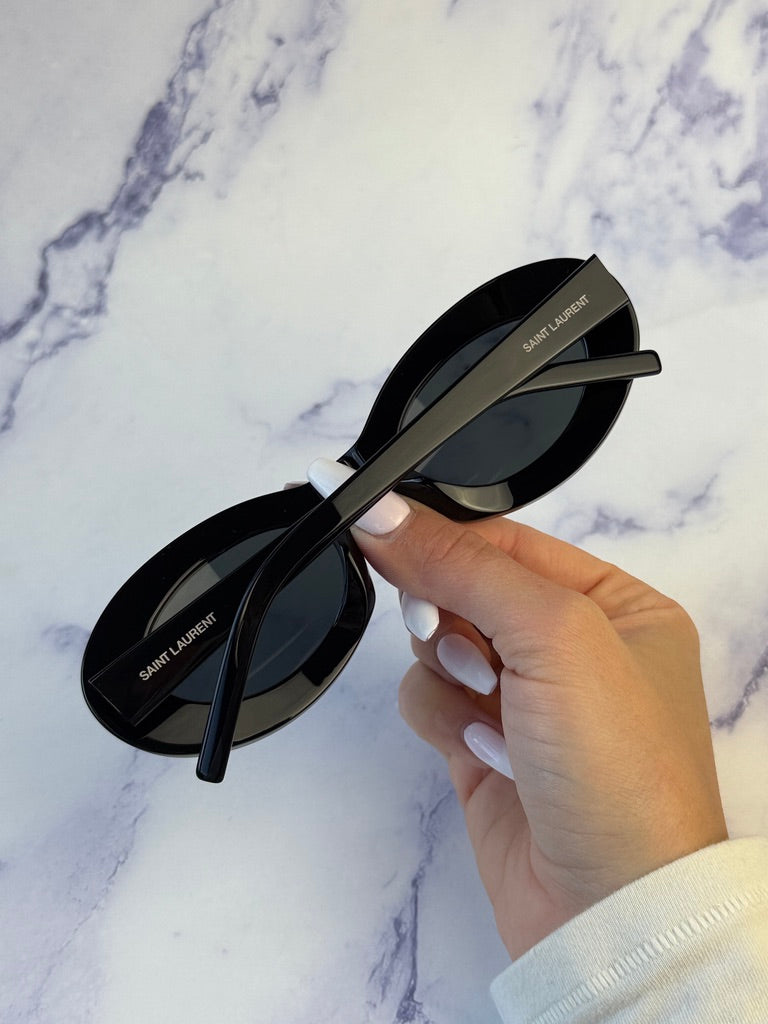 Saint Laurent SL594 Oval Sunglasses in Black