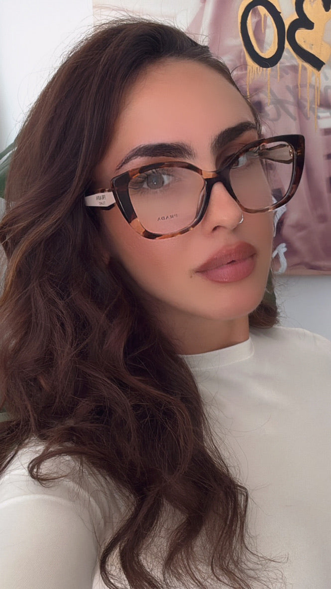 Prada PR B04V Cat Eye Eyeglasses Frames in Havana Powder