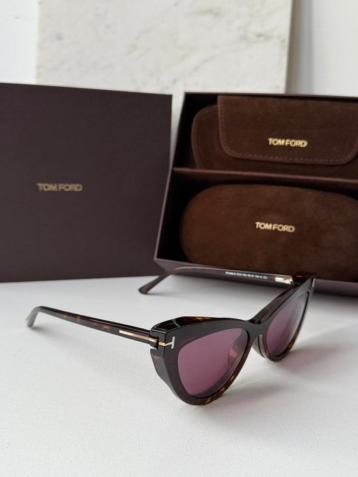 Tom Ford cat-eye sunglasses, black-and-havana frames with pink-tinted lenses
