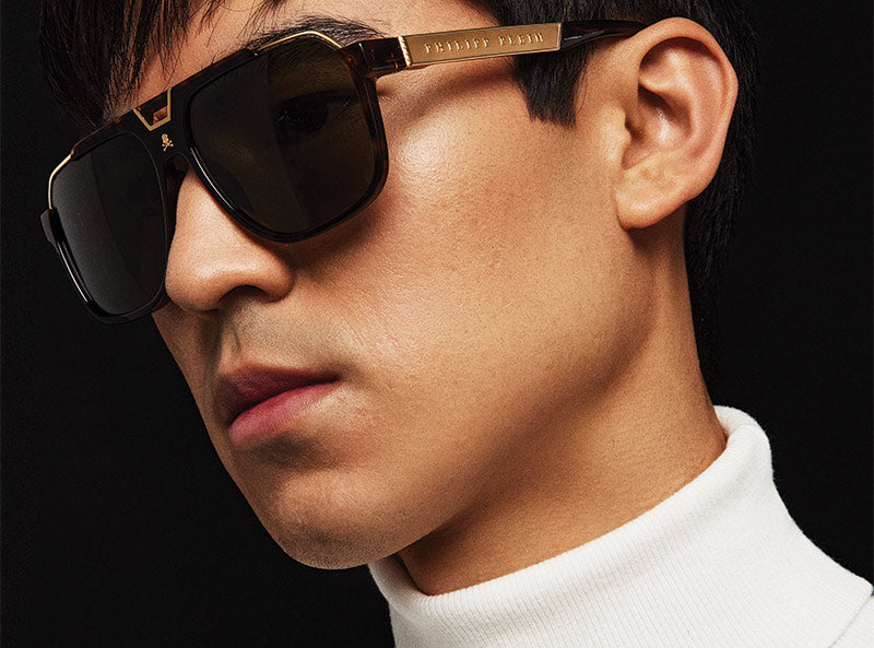 Philipp Plein SPP046V Havana Brown Skull Aviators