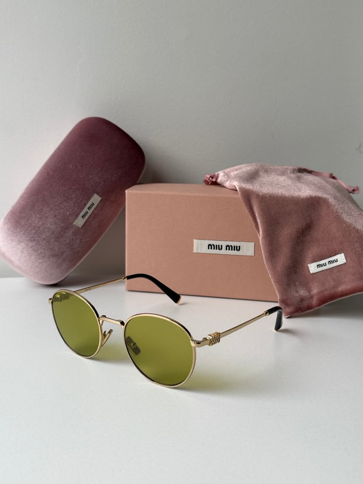Miu Miu MU55ZS Gold Green Lens Round Sunglasses