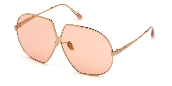Oversized rose-gold sunglasses with pink tinted lenses, metal bridge and temples