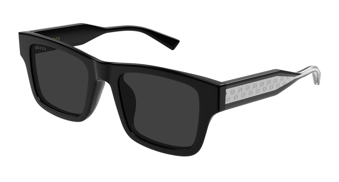 Gucci black classic sunglasses with dark lenses and angular acetate frame