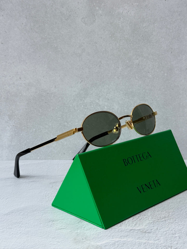 Bottega Veneta BV1470S Oval Gold Green Sunglasses