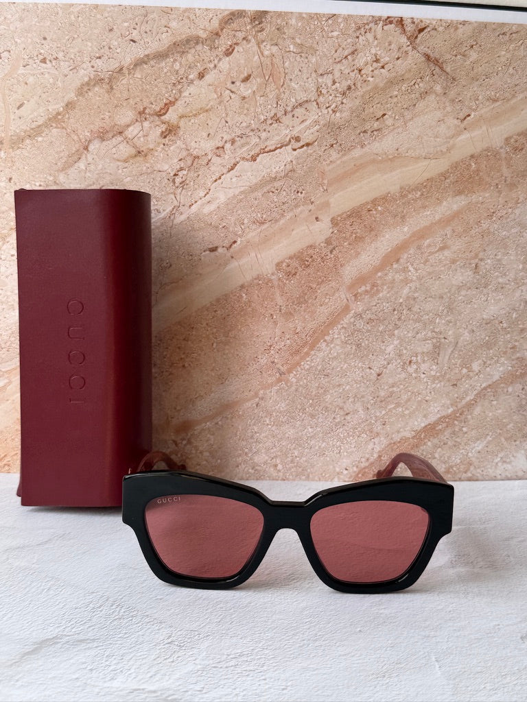 Gucci GG1422S Thick Rim Cat Eye Sunglasses in Black Red
