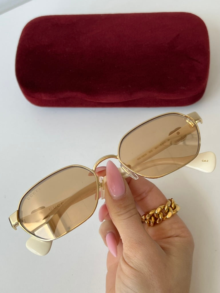 Gucci GG1593S Metal Oval Gold Mirror Sunglasses