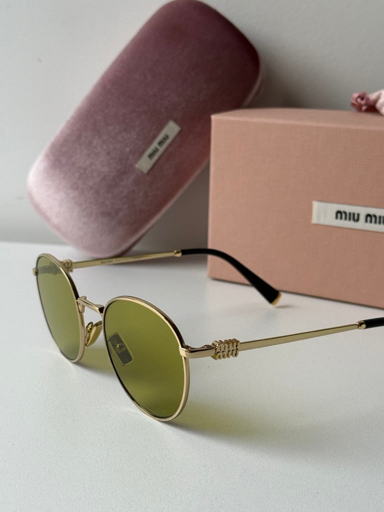 Miu Miu MU55ZS Gold Green Lens Round Sunglasses