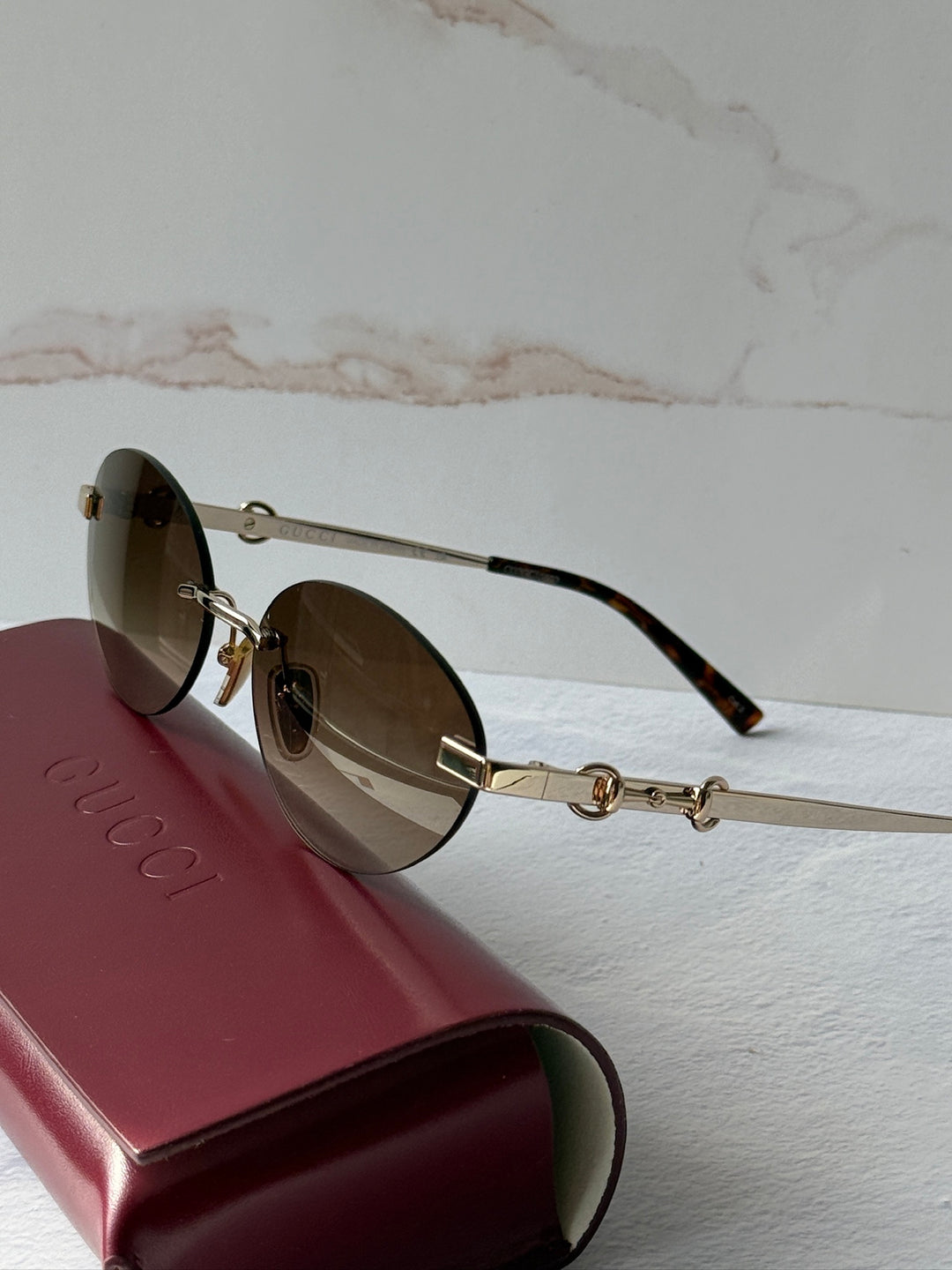 Gucci GG2051S Gold Brown Horsebit Oval Sunglasses