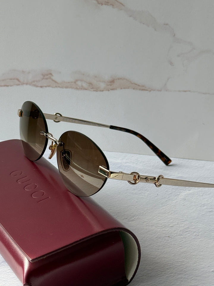 Gucci GG2051S Gold Brown Horsebit Oval Sunglasses