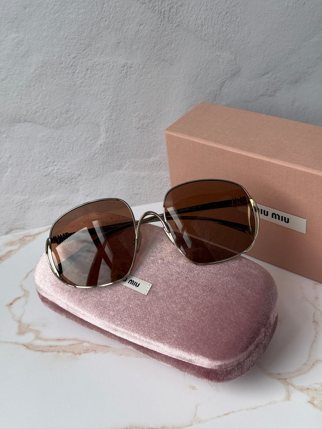 Miu Miu MU A57S Gold Brown Oversized Round Sunglasses