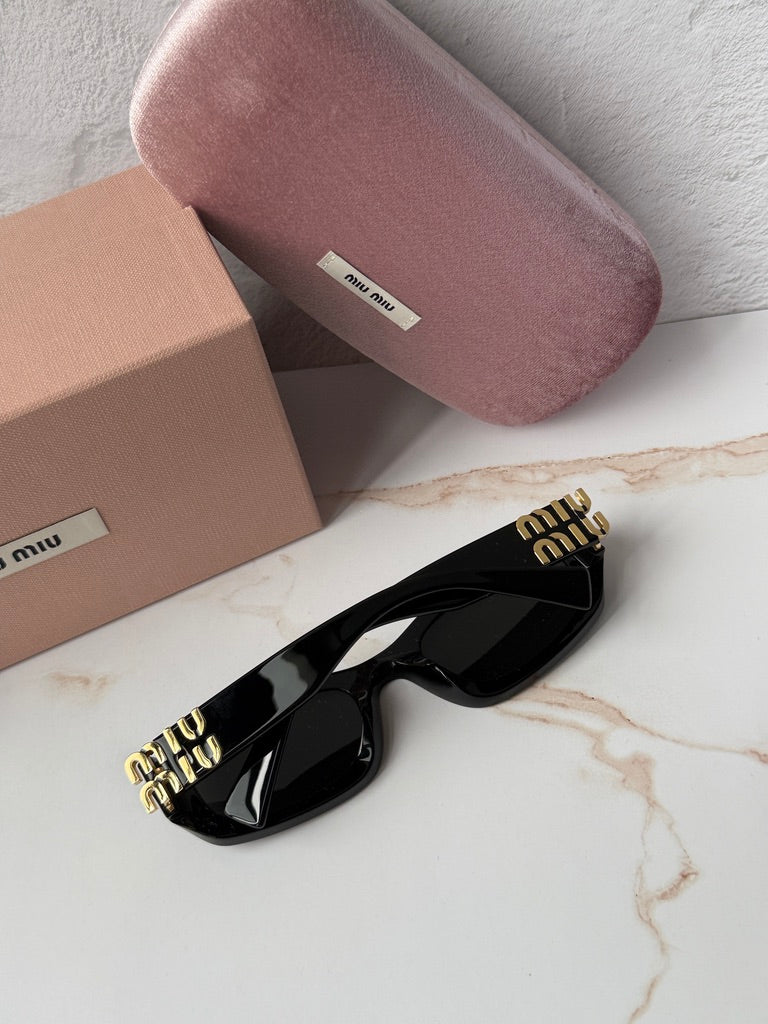 Miu Miu MU B04S Black Rectangular Sunglasses