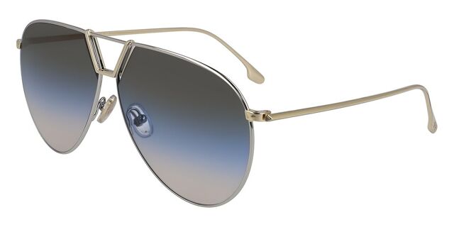 Gold metal aviator sunglasses with blue gradient tinted lenses and slim temples